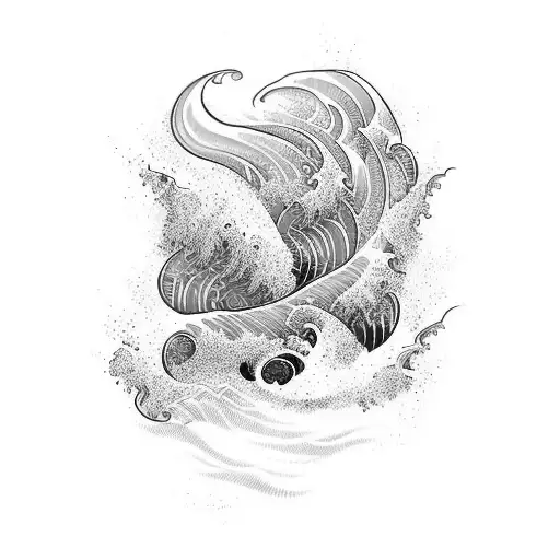 Create an ocean wave motif with a color palette of black, gray, and teal. Incorporate the phrase 'When she wins, we win' tattoo design idea