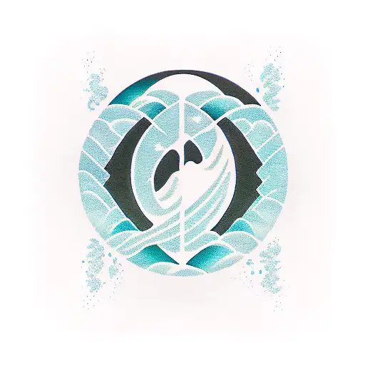 Create an ocean wave motif with a color palette of black, gray, and teal. Incorporate the phrase 'When she wins, we win' tattoo design idea