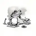 frog sitting on toadstool reading a book and smoking a pipe tattoo design idea