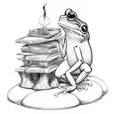 frog sitting on toadstool reading a book and smoking a pipe tattoo design idea