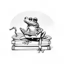frog sitting on toadstool reading a book and smoking a pipe tattoo design idea
