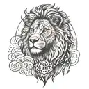Design a tattoo of a lion and a mountain range, symbolizing strength and perseverance in the face of challenges, with intricate dotwork details highlighting the lion's mane and the rugged terrain tattoo design idea