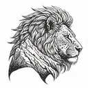 Design a tattoo of a lion and a mountain range, symbolizing strength and perseverance in the face of challenges, with intricate dotwork details highlighting the lion's mane and the rugged terrain tattoo design idea