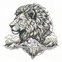 Design a tattoo of a lion and a mountain range, symbolizing strength and perseverance in the face of challenges, with intricate dotwork details highlighting the lion's mane and the rugged terrain tattoo design idea