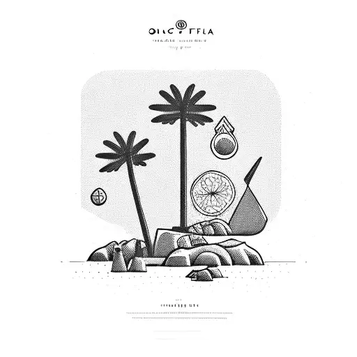 Minimalistic: ocean, olive trees, a Greek column, plate of lemons, falcons flying tattoo design idea