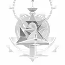 geometric: sea scene, greek column, olive tree, falcons tattoo design idea