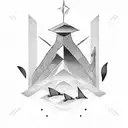 geometric: sea scene, greek column, olive tree, falcons tattoo design idea