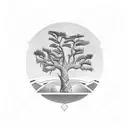 geometric: sea scene, greek column, olive tree, falcons tattoo design idea