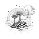 ocean Landscape with some olive trees, a Greek column and a few lemons  tattoo design idea