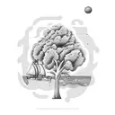 ocean Landscape with some olive trees, a Greek column and a few lemons  tattoo design idea