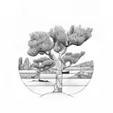 ocean Landscape with some olive trees, a Greek column and a few lemons  tattoo design idea