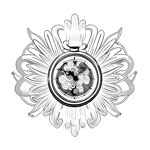 pocket watch angel wings with crucifix Daisy flower tattoo design idea