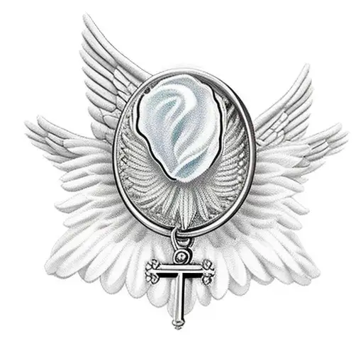 pocket watch angel wings with crucifix Daisy flower tattoo design idea