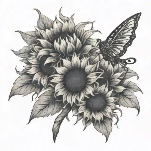sunflowers with lung cancer ribbon tattoo design idea