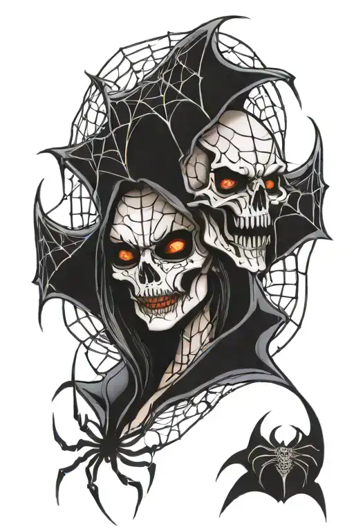 female vampire skulls spider web tattoo design idea