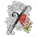 CONTINUE word tattoo in cursive but the O is heart, the T is a cross and I is a semicolon tattoo design idea