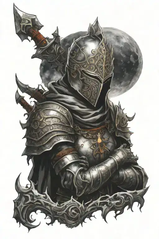 Fire keeper Dark souls 3 with the bloody eclipse in the background tattoo design idea