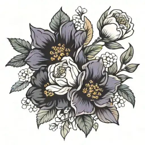 two January birth flowers and one December birth flower tattoo design idea