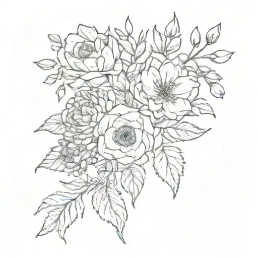 two January birth flowers and one December birth flower bouquet tattoo design idea