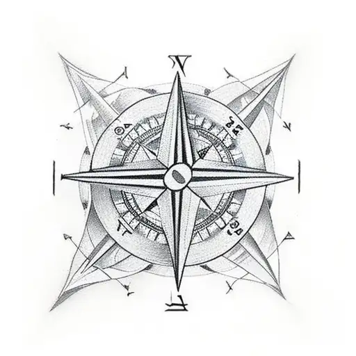 north compass cross tattoo design idea