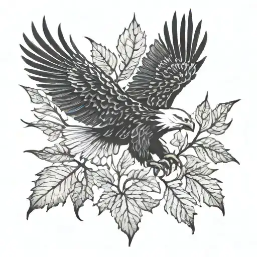 Eagle bright fall leaves tattoo design idea