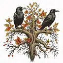 erdtree with two crows on the branches and the roots going down tattoo design idea