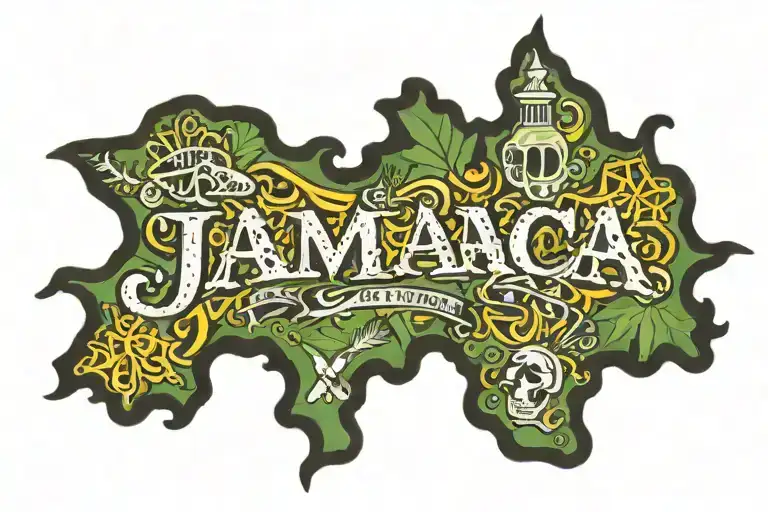 Jamaica map and text tattoo design idea