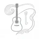 I want a tattoo design featuring three objects: a guitar, a paddle, and a Japanese-style wave. tattoo design idea