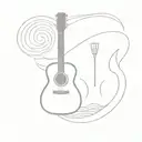 I want a tattoo design featuring three objects: a guitar, a paddle, and a Japanese-style wave. tattoo design idea