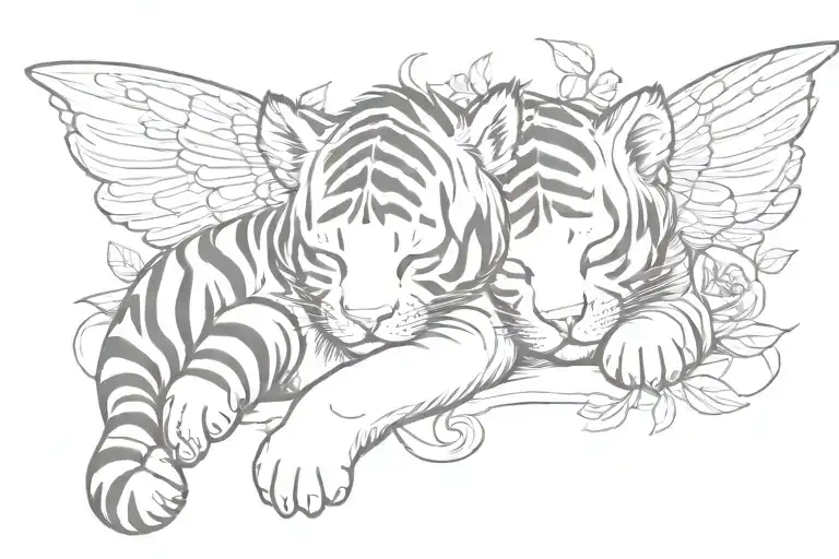 sleeping baby tiger with wings holding tattoo design idea