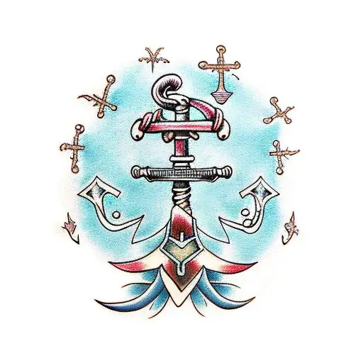 bird carrying  anchor mushrooms snowflakes  tattoo design idea