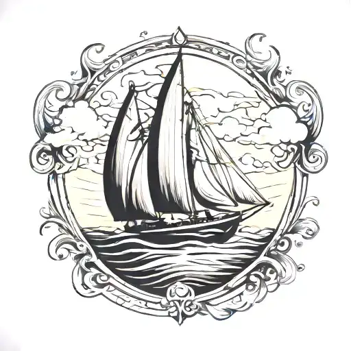 sailboat edge of the ocean tattoo design idea