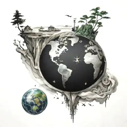 flat earth tattoo design idea