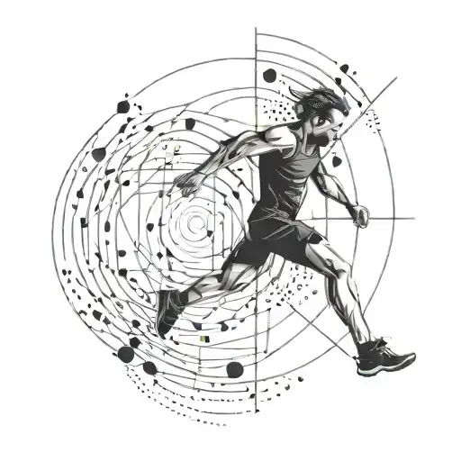 Create a minimalist and geometric tattoo design inspired by cross fit and running symbols, representing movement and endurance tattoo design idea