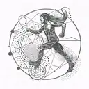 Create a minimalist and geometric tattoo design inspired by cross fit and running symbols, representing movement and endurance tattoo design idea