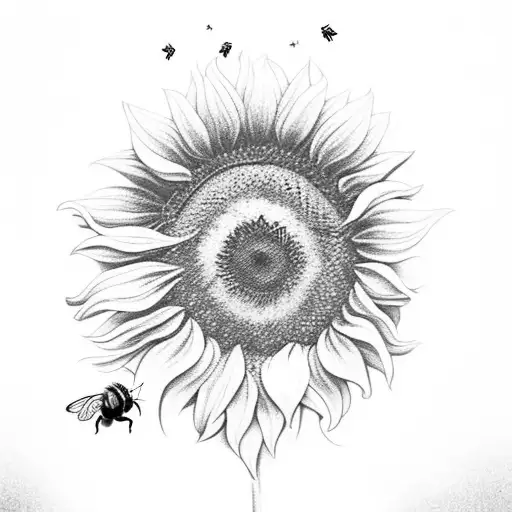 Sunflower with bees and butterflies  tattoo design idea