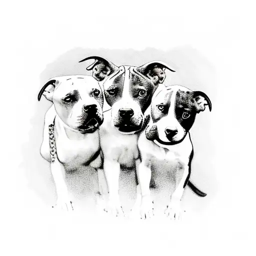 Girl holding 3 pitbull on a chain tattoo design idea