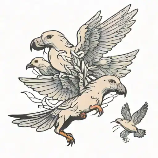 5 small doves flying away with a Great Dane with tall ears  tattoo design idea