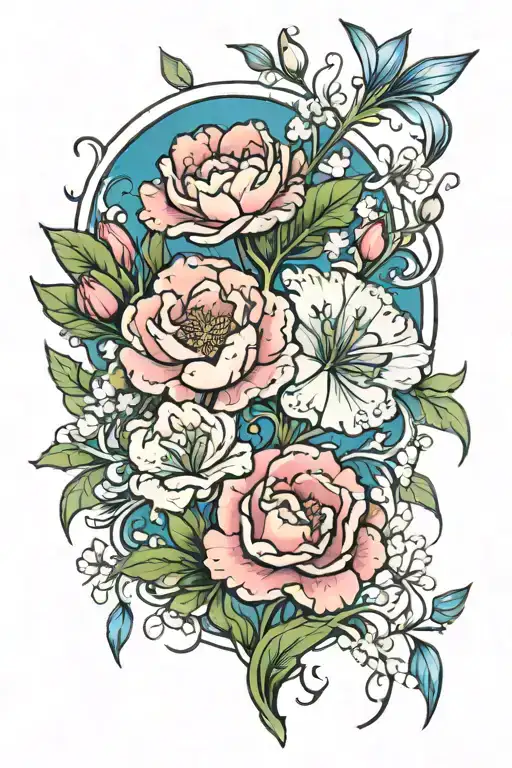 carnation and snowdrop, aquarius, unalomeee, self love tattoo meaning tattoo design idea