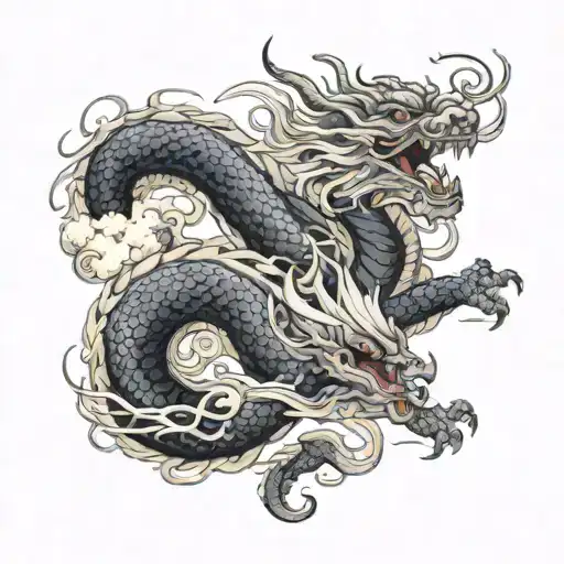 Japan Dragon curled tattoo design idea