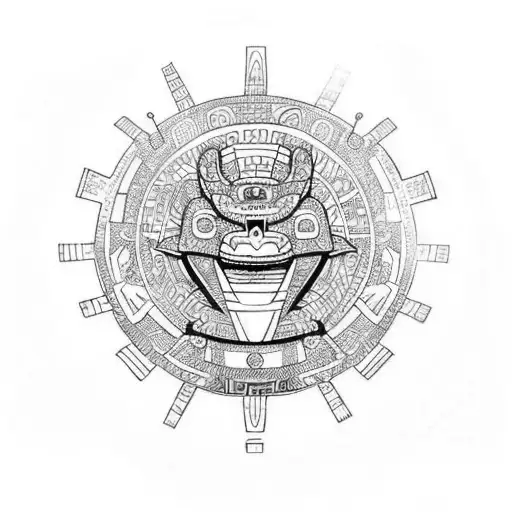 Quetzalcoatl eating Aztec calendar  tattoo design idea