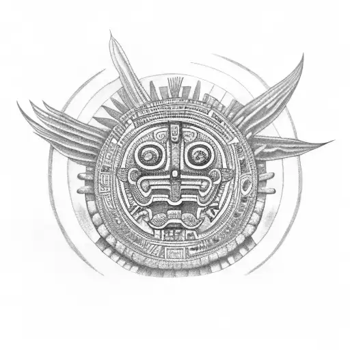 Quetzalcoatl eating Aztec calendar  tattoo design idea