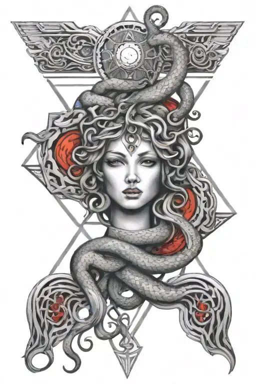 medusa snake hair and blood moon tattoo design idea