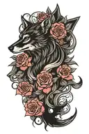 fenrir wolf blended by roses tattoo design idea