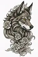 fenrir wolf blended by roses tattoo design idea