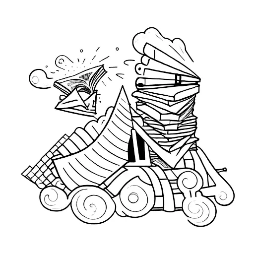 A stack of books forming a staircase leading to a hidden world tattoo design idea