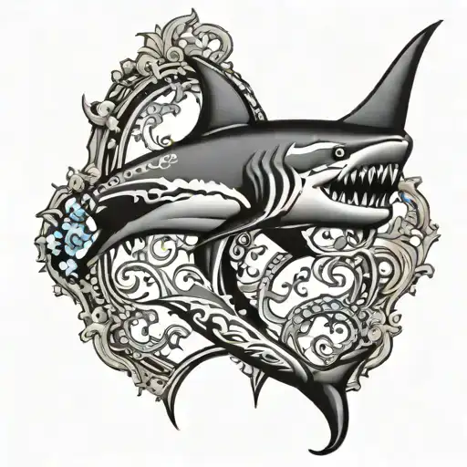 Shark and neptune trident tattoo design idea