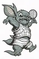 Stich playing volleyball player spiking tattoo design idea
