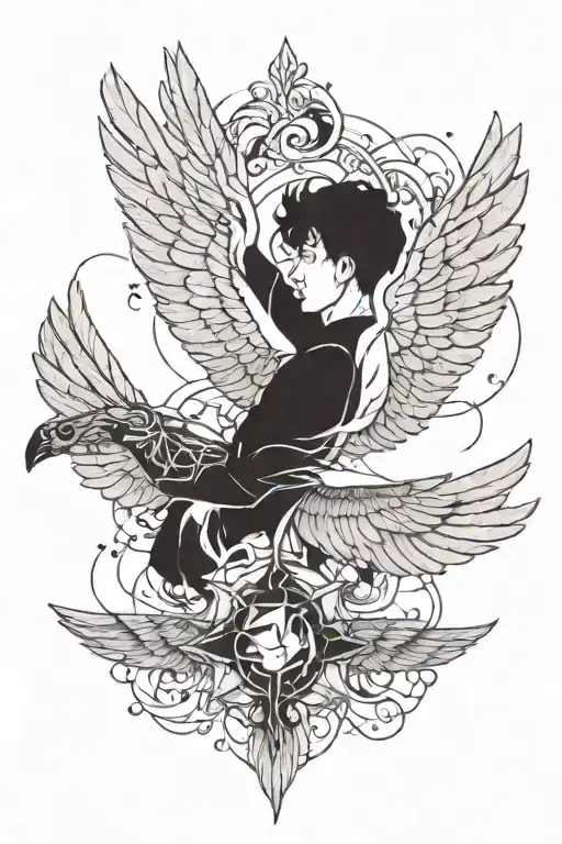 wings spread with Jose Luis in the middle surrounded tattoo design idea