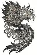 generate a tattoo that has a phoenix bird rising from a fire on the deltoid a person. The wings would morph into the sid tattoo design idea